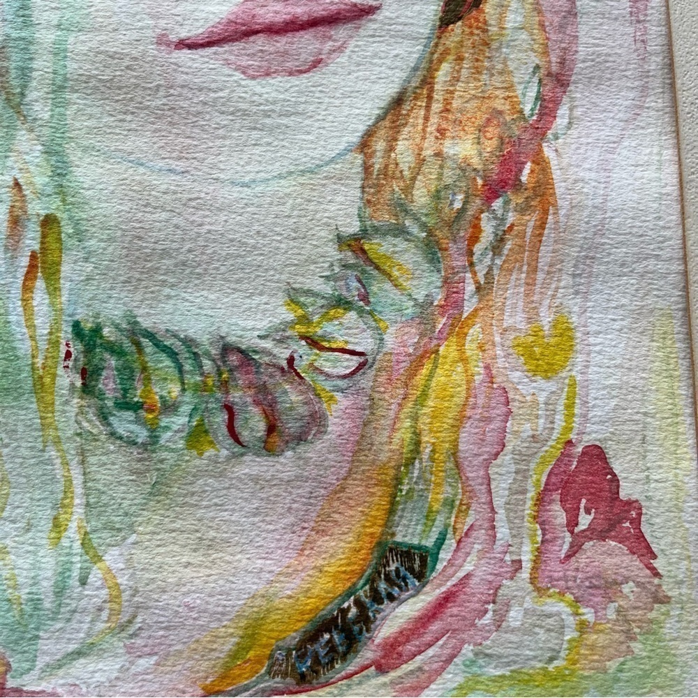 Watercolor Portrait Boho Girl Woman Signed Ester L Felix Dated 1991 Boston - Picture 9 of 10